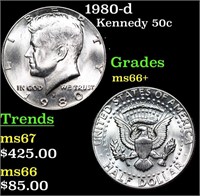 1980-d Kennedy Half Dollar 50c Grades GEM++ Unc