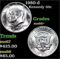 1980-d Kennedy Half Dollar 50c Grades GEM++ Unc