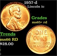 1957-d Lincoln Cent 1c Grades Gem+ Unc RD