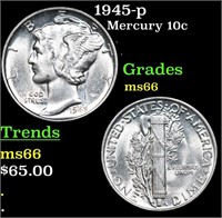 1945-p Mercury Dime 10c Grades GEM+ Unc