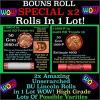 2x BU Shotgun Lincoln 1c rolls, 2000-p & 1980-d 50