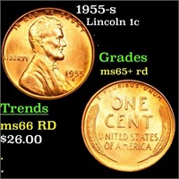 1955-s Lincoln Cent 1c Grades Gem+ Unc RD