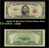 1953C $5 Red Seal United States Note Grades vf++