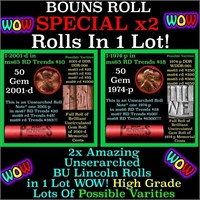 2x BU Shotgun Lincoln 1c rolls, 1974-p & 2001-d 50