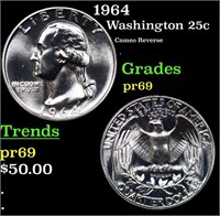 Proof 1964 Washington Quarter 25c Grades GEM++ Pro