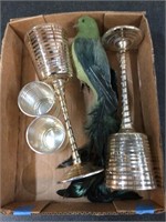 Vintage Candleholders & Decorative Bird