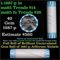 BU Shotgun Jefferson 5c roll, 1987-p 40 pcs Bank $
