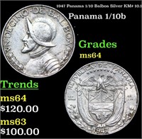 1947 Panama 1/10 Balboa Silver KM# 10.1 Grades Cho