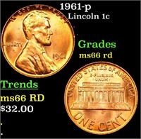 1961-p Lincoln Cent 1c Grades GEM+ Unc RD