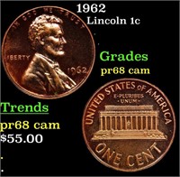 Proof 1962 Lincoln Cent 1c Grades GEM++ Proof Came