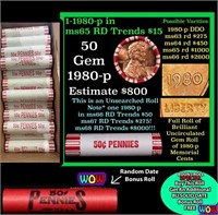 THIS AUCTION ONLY! BU Shotgun Lincoln 1c roll, 198