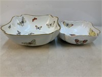 (2) Square Butterfly Decorated Limoges Bowls