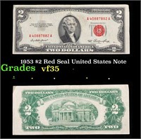 1953 $2 Red Seal United States Note Grades vf++