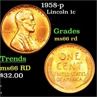 1958-p Lincoln Cent 1c Grades GEM+ Unc RD