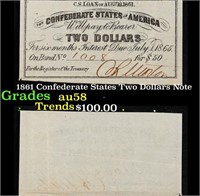 1861 Confederate States Two Dollars Note Grades Ch