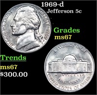 1969-d Jefferson Nickel 5c Grades GEM++ Unc