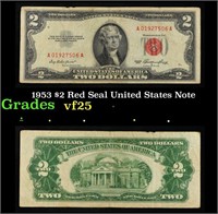 1953 $2 Red Seal United States Note Grades vf+