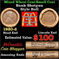 Mixed small cents 1c orig shotgun roll, 1920-d Lin