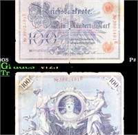 1908 Germany (Empire) 100 Marks Banknote P# 33a Gr