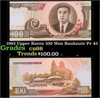 1992 Upper Korea 100 Won Banknote P# 43 Grades Gem