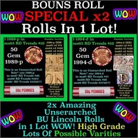 2x BU Shotgun Lincoln 1c rolls, 1989-p & 1994-d 50