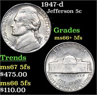 1947-d Jefferson Nickel 5c Grades GEM++ 5fs