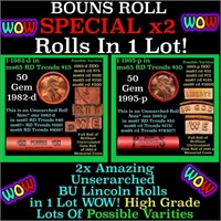 2x BU Shotgun Lincoln 1c rolls, 1995-p & 1982-d 50