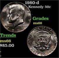 1980-d Kennedy Half Dollar 50c Grades GEM+ Unc