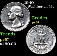 Proof 1940 Washington Quarter 25c Grades GEM++ Pro