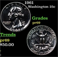 Proof 1961 Washington Quarter 25c Grades GEM++ Pro