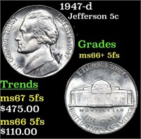 1947-d Jefferson Nickel 5c Grades GEM++ 5fs