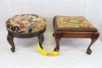 Pair Vintage Needlepoint Mahogany Footstools