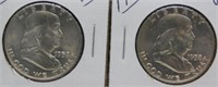 (2) 1958-D UNC Franklin Silver Half Dollars.