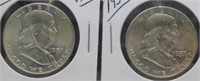 (2) 1957-D UNC Franklin Silver Half Dollars.
