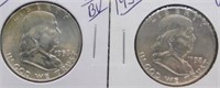 (2) 1958-D UNC/BU Franklin Silver Half Dollars.