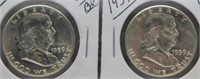 (2) 1959-D UNC/BU Franklin Silver Half Dollars.