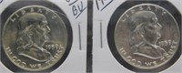 (2) 1959-D UNC/BU Franklin Silver Half Dollars.