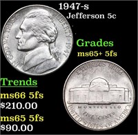 1947-s Jefferson Nickel 5c Grades GEM+ 5fs