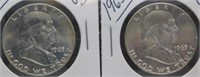 (2) 1963-D UNC Franklin Silver Half Dollars.