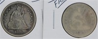 (2) Seated Liberty Silver Quarters. Dates