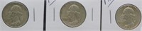 (3) Washington Silver Quarters. Dates Include: