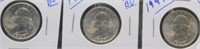 (3) 1947-S UNC/BU Washington Silver Quarters.