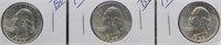 (3) 1955 UNC/BU Washington Silver Quarters.