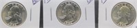 (3) 1962 UNC/BU Washington Silver Quarters.