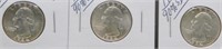 (3) 1964 UNC Washington Silver Quarters.