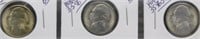 (3) 1945-S UNC/BU 35% Silver Wartime Nickels.
