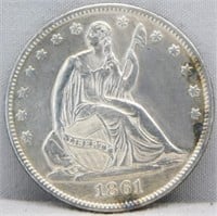 1861 Seated Liberty Silver Half Dollar.