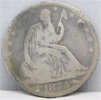 1855-O with Arrows Seated Silver Half Dollar.