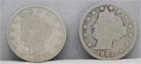 (2) 1901 Liberty Head Nickels, G.