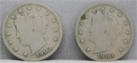 (2) 1903 Liberty Head Nickels, VG+.